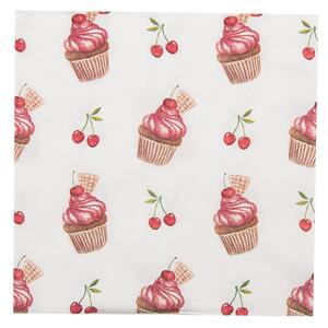 Bílé papírové ubrousky s dortíčky Cherry Cupcake – 33x33 cm