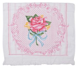 Bílý kuchyňský froté ručník s růží – 40x66 cm
