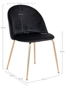 House Nordic Jídelní židle v sametové barvě, černá s mosaznými nohami, HN1207 (Černá)