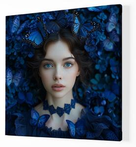 Obraz na plátně - Modrá víla s motýly FeelHappy.cz Velikost obrazu: 60 x 60 cm