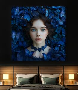 Obraz na plátně - Modrá víla s motýly FeelHappy.cz Velikost obrazu: 40 x 40 cm
