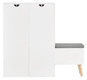 Sobuy Fsr134-W Sklápěč Bot Botník Se 2 Klopami, 2 Dvířky A 2 Šuplíky Botník Se Sedátkem Bílý (92-124) X126X24Cm