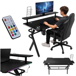 Herní psací stůl s RGB LED osvětlením 120 x 60 cm - černý - Narozeniny - Teenageři