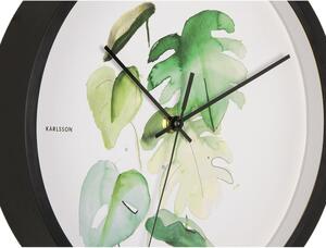 Zeleno-bílé nástěnné hodiny v černém rámu Karlsson Monstera, ø 26 cm