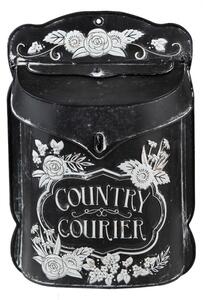 Černá antik poštovní schránka s květy Country Courier – 26x10x35 cm
