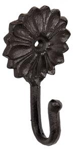 Hnědo černý litinový nástěnný háček ve tvaru květiny – 7x4x13 cm