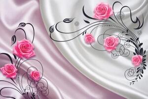Tapeta abstraktní růžové květy - 300x200 cm