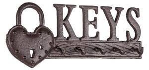 Hnědo černý litinový háček na klíče Keys – 26x3x10 cm