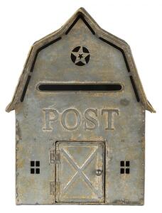 Šedá retro poštovní schránka ve tvaru domu Post – 26x11x35 cm