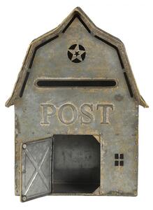 Šedá retro poštovní schránka ve tvaru domu Post – 26x11x35 cm