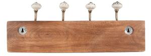 Nástěnný věšák s dřevěnou deskou a keramickými malovanými knopkami - 45*11*17 cm