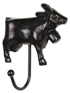 Černý kovový háček s krávou – 14x14x5 cm