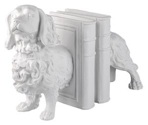 Bílá zarážka na knihy ve tvaru psa – 28x12x22 cm