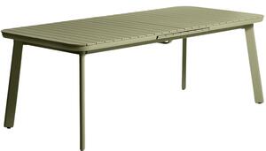 Kave Home Zelený kovový zahradní rozkládací stůl Izola 220/280 x 100 cm