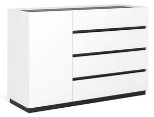 Komoda 1dv 4šx bílý supermat, antracit Duo