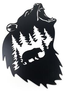 Živá Zeď Dřevěná nástěnná černá dekorace Medvěd v lese