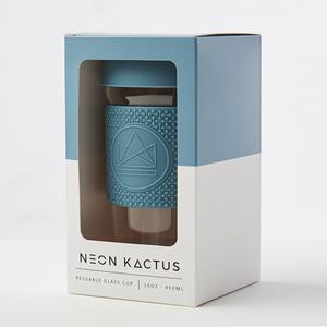 Skleněný hrnek na kávu, 450ml, Neon Kactus, modrý