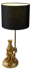 Zlatá stolní lampa s opicí a korunkou a černým stínidlem Monkey King – 23x45 cm