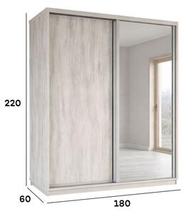 Skříň s posuvnými dveřmi 1800x2200x600 1LTD 1 Zrcadlo Artwood světlý, profil stříbrný
