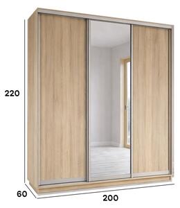 Skříň s posuvnými dveřmi 2000x2200x600 2LTD 1 Zrcadlo Dub Sonoma, profil stříbrný