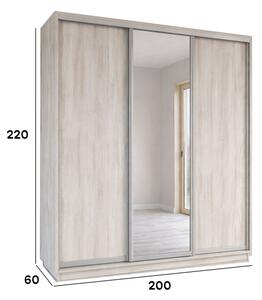 Skříň s posuvnými dveřmi 2000x2200x600 2LTD 1 Zrcadlo Artwood světlý, profil stříbrný