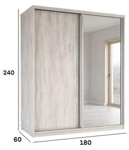 Skříň s posuvnými dveřmi 1800x2400x600 1LTD 1 Zrcadlo Artwood světlý, profil stříbrný