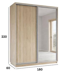 Skříně s posuvnými dveřmi 1800x2200x600 1LTD 1 Zrcadlo Dub Sonoma, profil stříbrný