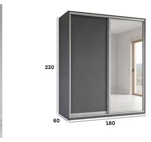 Skříň s posuvnými dveřmi 1800x2200x600 1LTD 1 Zrcadlo grafit šedý, profil stříbrný