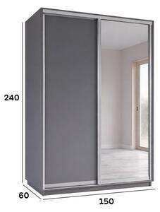 Skříň s posuvnými dveřmi 1500x2400x600 1LTD 1 Zrcadlo grafit šedý, profil stříbrný