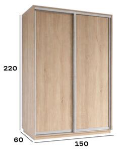 Skříň s posuvnými dveřmi 1500x2200x600 2LTD Dub Sonoma, profil stříbrný