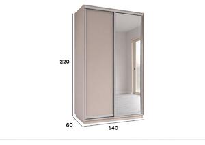 Skříň s posuvnými dveřmi 1400x2200x600 1LTD 1 Zrcadlo Kašmír, profil stříbrný