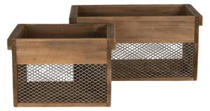 Hnědé dřevěné úložné boxy s mřížkou ( 2 ks ) – (2)32x19x16 / 23x16x15 cm