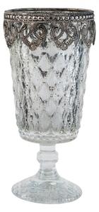 Stříbrný skleněný svícen na noze – 8x16 cm