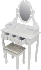 JUMON Vintage Toaletní stolek, zrcadlo, taburet LED osvětlení 5 šuplíků 2785