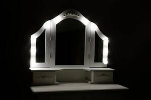 JUMON Vintage Toaletní stolek, zrcadlo, taburet LED osvětlení 4 šuplíky 2783