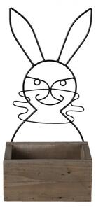 Hnědý dřevěný box s kovovým králíčkem – 20x13x10/44 cm