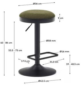 Tmavě zelené čalouněné barové stoličky v sadě 2 ks s nastavitelnou výškou (výška sedáku 53,5 cm) Zaib – Kave Home