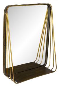 Zlaté retro zrcadlo v kovovém rámu s dřevěnou poličkou Gold – 34x11x42 cm