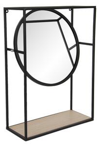 Zrcadlo v černém kovovém rámu s dřevěnou policí – 36x15x50 cm
