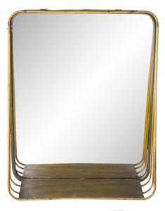 Zlaté retro zrcadlo v kovovém rámu s dřevěnou poličkou Gold – 34x11x42 cm