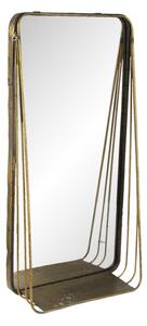 Zlaté obdélníkové zrcadlo v kovovém rámu s dřevěnou poličkou Gold- 29*11*59 cm – 29x11x59 cm