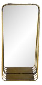 Zlaté kovové zrcadlo s patinou a poličkou – 24x11x49 cm