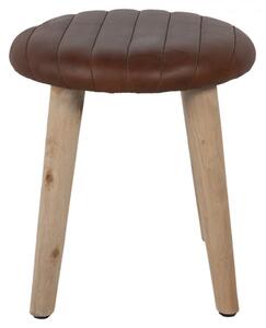 Hnědá kulatá kožená stolička s dřevěnými nohami Jan-maarten – 36x36x40 cm