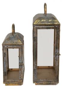 2ks zlatých antik kovových luceren Taft – 28x18x54 / 24x14x40 cm