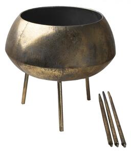 Zlatý kovový stolek s patinou na květiny – 35x68 cm