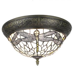 Bílé stropní Tiffany světlo s vážkami Dragonfly – 38x20 cm