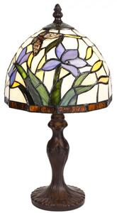 Stolní lampa Tiffany s kosatci a motýlkem Fly – 20x36 cm