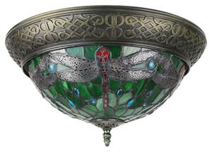 Zelené stropní Tiffany světlo s vážkami Dragonfly – 38x20 cm