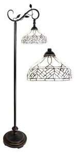 Bílá stojací Tiffany lampa kamínky a ornamenty – 36x25x152 cm