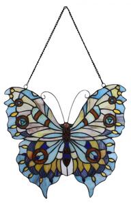 Závěsný Tiffany panel motýl Butterfly Blue – 40x1x39/60 cm